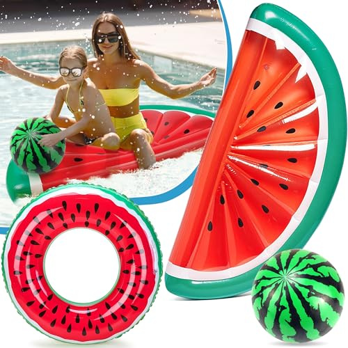 Chennyfun Giant Inflatable Pool Float Fruit, Beach Swimming Pool Lounger Float Air Mat Bed, with Fruit Swimming Ring and Inflatable Ball for Summer Pool Lake Beach Water Party