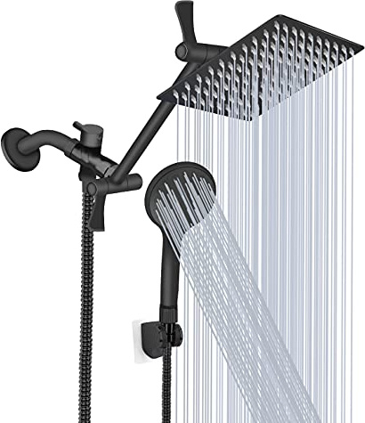 Soffione doccia, 30,5 cm ad alta pressione a pioggia/doccetta combinata con braccio di estensione da 27 cm, 9 impostazioni, soffione doccia anti-perdite con supporto, regolabile in altezza/angolo,