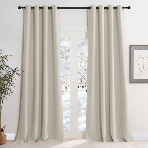 KGORGE Thermovorhang Kälteschutz Verdunklungsvorhänge Wohnzimmer Blickdichte Gardinen mit Ösen 2er Set 245 x 140 cm(HxB) Vorhang Natur Blackout Curtains for Living Room