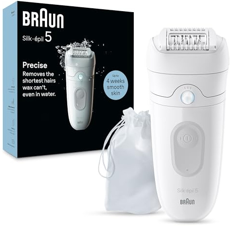 Braun Épilateur Silk-épil 5 – Appareil d'épilation, rasoir et tondeuse pour femme, humide et sec, avec capuchon de contact pour la peau, SE5-011, gris