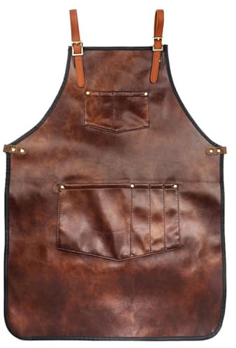 Lederschürze Verstellbarer Friseur Arbeitschürze mit zwei Taschen für Chef -Friseur, Lederholzschürze, Schürze aus Leder