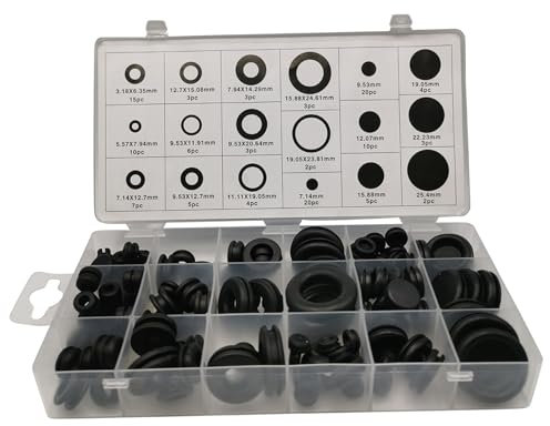 125 Stück/Set Gummitüllen-Set, Ringe, Sortimentsset, 18 Größen, Elektrodraht-Dichtungssatz mit Koffer für Kabel, Sanitär, Unterlegscheiben, Sortiment