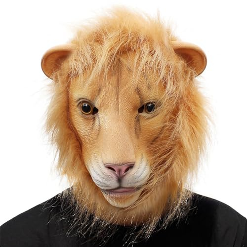 GHONLZIN Masque de Latex Tête Animale Lion, Animal Masques Complets pour La Fête Costumée d'Halloween, Carnival Cosplay, Accessoires, Fête de Danse du Festival de Noël Masquerade
