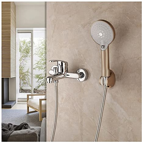Badewannenarmaturen Wandmontage Wannenarmatur Wannenarmatur mit Handbrause Badewannenmischbatterie Messing Wannenfüllarmatur Badewannen-Dusch-Duschset Einhebelmischer für Badezimmer, Stil 2