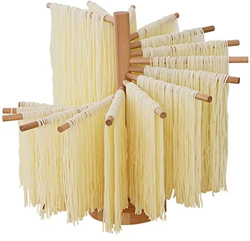 Pasta Drying Rack, Homemade Fresh Noodle Stand Dryer,Collapsible Wooden Pasta Dry Rack with 16 Suspension Rods,Noodle Hanging Rack for Home Kitchen,Easy Storage & Quick Set-Up