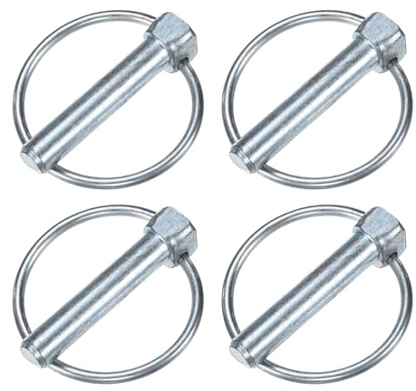 M METERXITY 4-Pack 25/64 Linch Pin with Ring, 1-31/32 Carbon Steel Lynch Pin Trailer Pins for Boat/Truck/Tractor/Trolley/Lawn Mower, Lock Clips Fastener Pin [10x50mm, Silver Zinc]