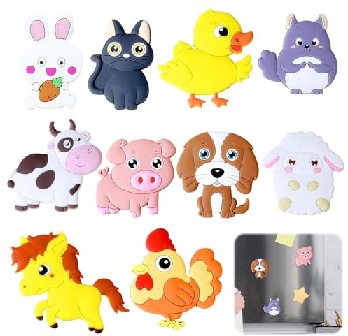 Lot de 10 Animaux Mignons Aimants pour Réfrigérateur, Formes d'Canard e Lapin, Aimants de Réfrigérateur 3D Amusants, Décoration pour Maison, École et Bureau