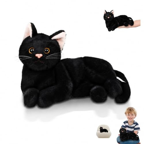 Toyvian Katze Plüschtier Katzenspielzeug, Schwarze Katze Gewichtetes Kissen Katzenkissen Plüschtier Schwarze Lebensechte Halloween-kuscheltiere für Kinder Weiches Stofftier Heimd für Heim Und Party