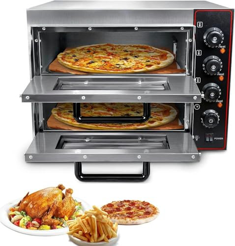Four à pizza professionnel, 16 pouces, double étage, four électrique, grille-pain, four de cuisson, gril, capacité de 40 L, acier inoxydable, pour restaurant, maison, pour pizzas, pains, tartes, bar