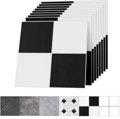 Self-Adhesive PVC Flooring 30 x 30 cm Laminated Tile Effect Waterproof and Durable Living Room Kitchen Bathroom Balcony Checkered Pattern 50 Tiles 4.5m2