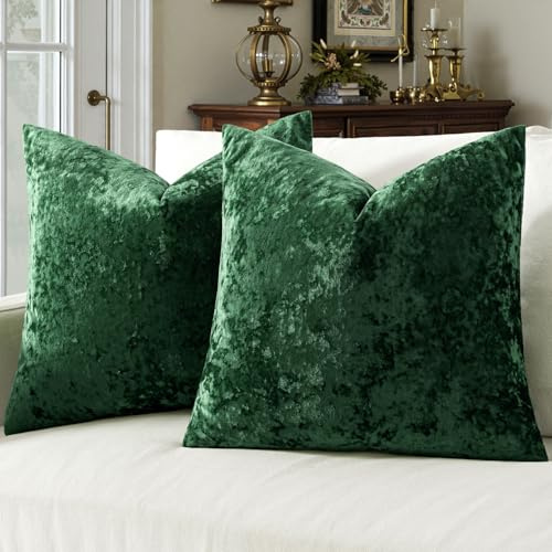 MIULEE 2er Set Kissenbezug 50x50cm Eisblume Samt Sofakissen Dunkelgrün | Zierkissen Eisblume Dekokissen Weich und Kuschelig Kissenbezüge Kuschelkissen für Wohnzimmer