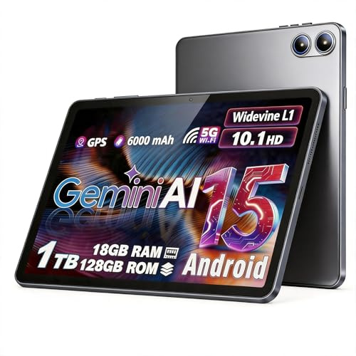 UBDXBD Android Tablet 10 Inch with Octa-Core Processor, 18GB RAM 128GB ROM 1TB Expandable, 1280x800 HD IPS Display, 6000mAh 7H Battery, Widevine L1, GPS, 5G WiFi, BT5.0, 5MP+8MP Dual Camera