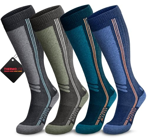 OutdoorMaster Thermolite Merino Wool Ski Socks, Compression Thermal Snowboarding Socks for Men & Women, Cold Weather