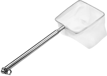 Mini retino per acquario con manico estensibile in acciaio inossidabile, maglia fine quadrata morbida per acquari e piccoli bacini (8 cm)