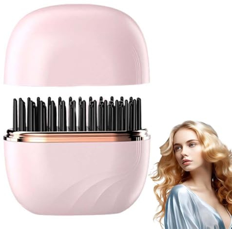 Mini Cordless Hair Straightener Comb, Mini Hair Straightener for Women, Rechargeable Portable HairStraightener Brush, Fast Heating Hot Comb for Home Travel, 3 Temperature Settings (Pink)