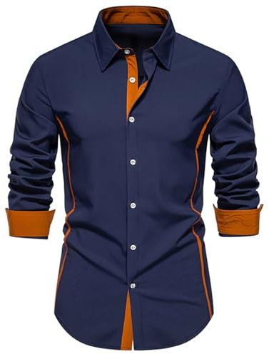 Chemise Coton Homme Manches Longues Chemisier Regular Fit Chemises Couleur Unie Chemisette Minimaliste Tee Shirt de Travail Tshirt Décontractée Hauts Classique Habit Vacances Vetements