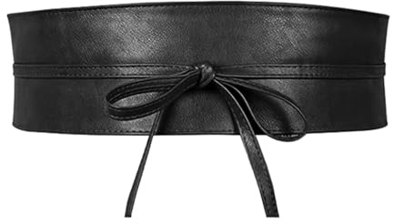 TIHNY Cintura Donna Alta in Ecopelle, Cintura a Fascia da Annodare con Fiocco, Regolabile in Vita per Abiti e Vestiti, Nero
