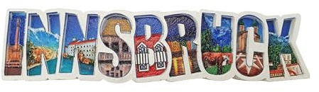 Souvenir Kühlschrankmagnet – Innsbruck Schriftzug mit Alpen, Altstadt und Goldenem Dachl – 3D Optik – Reiseandenken