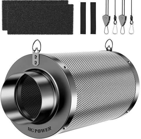 HG Power Filtro a Carbone Attivo 100mm – Carbone Attivo Vergine Australiano 38mm, Controllo degli odori per Grow Box, idroponica & Ventilatore da Condotto, con 2 Pre-filtri, Diametro 100mm × 300mm