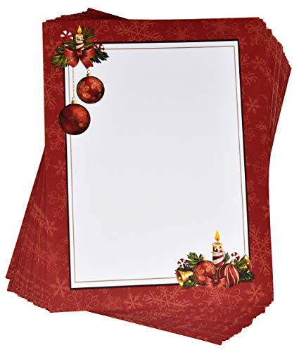 Gift Boutique - Christmas Letter Papers 100 Pack Stationery Sheets Holiday Ornament Bell Design Perfect For Writing Poems Letters Office Notes Wedding Invitations & Printing Supplies Size 8.5 X 11