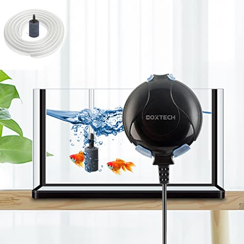 Boxtech Sauerstoffpumpe Mini Leise Aquarium Oxygen Luftpumpe mit Air Stone und Silikonschlauch für Fischbecken und Die Nanoaquarien (schwarz)