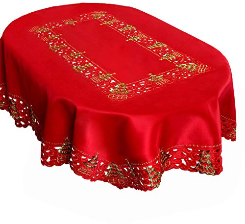 Grelucgo - Mantel de Navidad Bordado con Forma de Acebo, diseño de árbol de Navidad