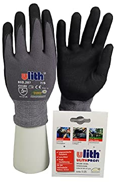 1 Paar ULITH® Profi-Montage-Feinstrickhandschuhe aus Nylon/Lycra - grau/schwarz - Größe 8
