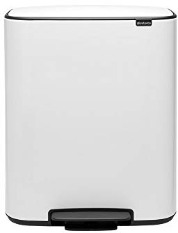 Brabantia - 211447 - Poubelle à pédale Bo, Avec 2 seaux intérieurs, Blanc, 2 x 30 L