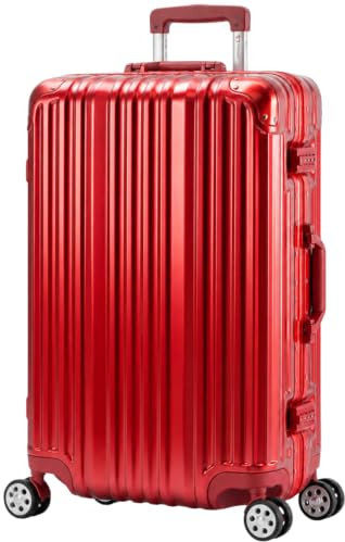 Travelhouse® London Aluminium-Rahmen Koffer Trolley 67L Rot | Polycarbonat-Hartschale, Ohne Reißverschluss, TSA-Schloss, 4x 360° Doppel-Rollen, 65 x 42 x 24 cm