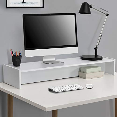 [en.casa] Monitorhylla 100 x 27 x 15 cm vit monitorhöjning monitorstativ skärmstativ