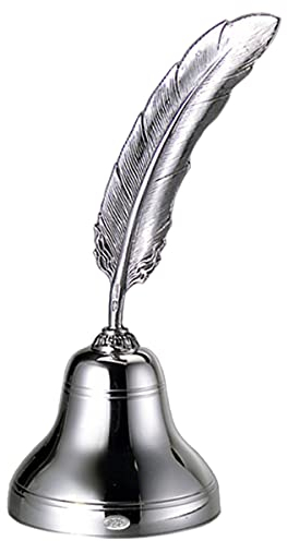 Campana de recepción de mesa con plumas, 13 cm de altura, plata de ley 925, acabado premium, listo para regalar con elegante paquete de regalo