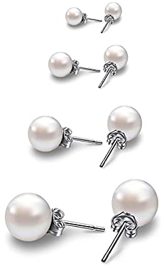 Bo Win 925 Sterling Silber Ohrringe Damen Ohrstecker 4 Paare Perlen Ohrringe Set 4-7MM Silber Ohrstecker Perlenohrstecker Klein Ohrringe Stecker Ohrschmuck Ohrringe für Damen Mädchen
