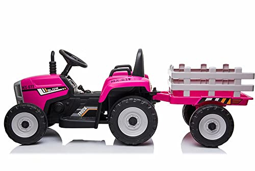Traktor ATAA Ceres mit Anhänger - Pink - Elektro-Auto für Mädchen und Jungen mit 12V Batterie und Fernbedienung