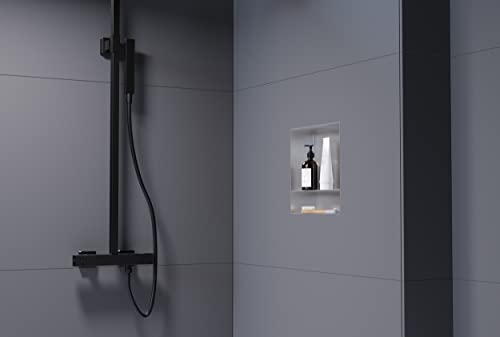 BERNSTEIN - Niche murale douche Chrome sans rebord 30x30x10cm acier inoxydable étagère encastrée salle de bain + 1 tablette, Anti-rouille, étanche, installation facile - NT303010X