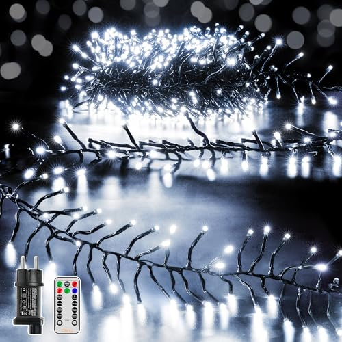 Ollny 6m Lichterkette außen 400 LEDs, Lichterketten mit 8 Modus und Timer, Cluster Lichterkette IP44 wasserdicht mit Stecker, für Weihnachtbaum Hochzeit Party (kaltweiß)