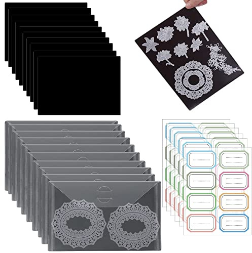 26 Stück/Satz 10Gummi-Magnetbögen, 0,5 mm Dicke, mit 10 transparenten Stempel-Aufbewahrungstaschen, 48 Etiketten Aufkleber, Stanzformen, Schablonen-Organizer für Kartenherstellung