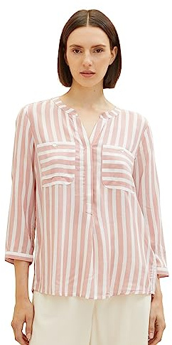 TOM TAILOR 1016190 Blusa a Righe e Tasche sul Petto, 32605-Strisce Verticali Rosa Offwhite, 44 Donna