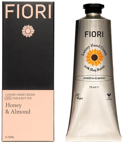 Fiori Honey & Almond Hand Cream (75ml) - Moisturizing Dry Hand Cream with Organic Shea Butter & Aloe Vera - Vegan Hand Moisturizer - Nourishing Hand Lotion - Luxurious Hand Care