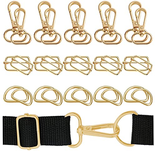 Helweet Halbringe D, Drehgelenk Karabinerhaken Ring Set, Metall Schiebeschnalle, 30 Stück Schlüsselanhänger D-Ringen, Metall-D-Ring,Verstellbare Schiebeschnalle, Für Karabiner, Riemen, Rucksäcke