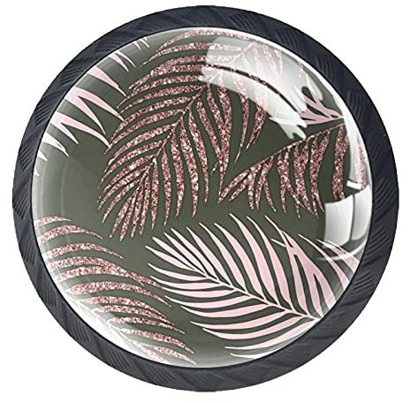 suojapuku Schubladenknöpfe Schrankgriff Kommodenknöpfe Schränke Knäufe,Roségoldene Blätter,4 Stück Kristallglas-Dekorgriffe