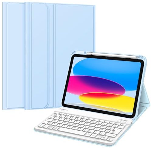 FINTIE Clavier pour iPad A16 11 2025 11e Gen & iPad 10e Gen 10.9 2022 | Étui avec Clavier AZERTY sans Fil Bluetooth, Coque Multi-angle avec Emplacement Stylet, Bleu Ciel