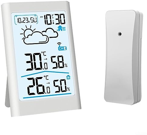Digital Wireless Indoor/Outdoor LCD Home Weather Station with Forecast, Calendar, Clock and Thermometer Hygrometer Barometer(White)