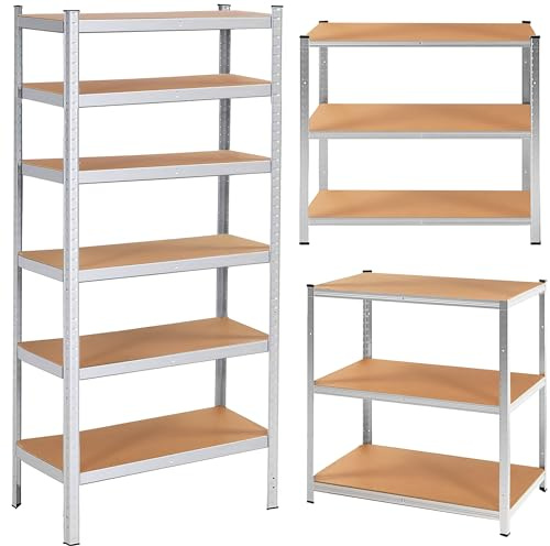 SPRINGOS - Scaffale in metallo per garage/cantina, 110 x 225 x 50 cm, 6 ripiani