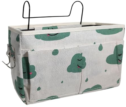 HNJKJEU Bett Organizer Bett Tasche mit Darhthaken Hängetasche Hochbett Aufbewahrungstasche für Buch, Magazin, Handy, Kopfhörer Bett Aufbewahrung (Blaue Wolke)