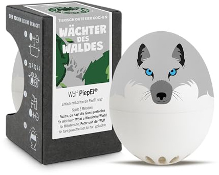 Wolf PiepEi - Singende Eieruhr zum Mitkochen - Eierkocher | Zusammen mit den Eiern kochen: Spielt für weich, mittel & hart eine Melodie - Lustiger & funktionaler Eggtimer - Musik Kochei