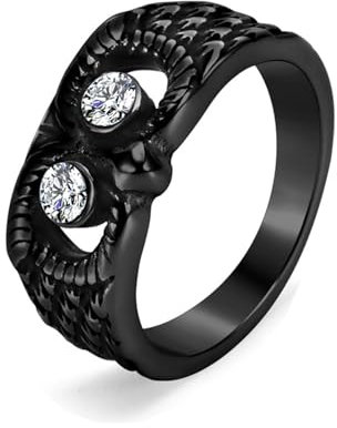 Aotiwe Ring Schwarz Edelstahl, Freundschaftsringe Dünn Eule mit Weiß Rundschliff Zirkonia Größe 52 (16.6)