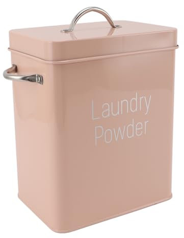 Cosiki Metall-Wäschebehälter, Doppelseitige Griffe, Langlebiger, Stabiler Metall-Wäschepulver-Seifenspender für zu Hause (PINK)