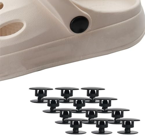 Pejlnd 10Pack Black Plastic Rivets Buttons for Beach Shoes - Repair Clips Shoe Charms for Plastic Strap Fasteners Press Stud Poppers Replacement Parts for Men Women Teens Boys Girls