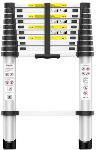 Exleiter 3.2M Aluminum Telescoping Ladder - Lightweight Multi-Purpose Collapsible Extension Ladder for RV, Attic & Home Use - 330lbs Max Capacity