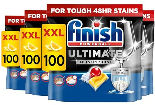 Finish Dishwasher Tablet, Ultimate Infinity Shine, 400 Tabs (100 x 4pck), Lemon Sparkle, Clean & Shine Detergent Tabs, Tough on Grease Stains, Effective for Short Eco Cycle